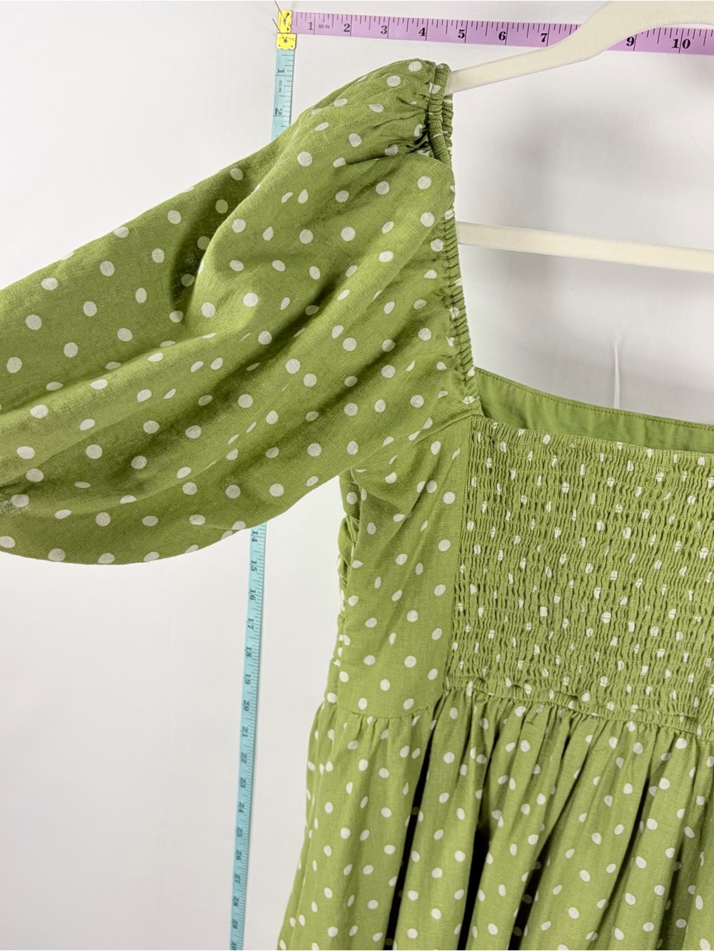 Abercrombie & Fitch Green Polka Dot Puff-Sleeve Midi Dress - Picture 10 of 14